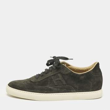 Hermes Grey Suede Quicker Low Top Sneakers Size 43.5