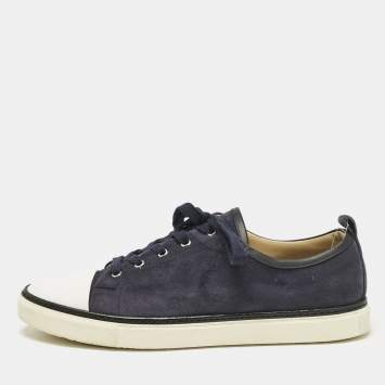 Pre Owned Hermes Navy Blue/White Suede and Leather Low Top Sneakers Size 45