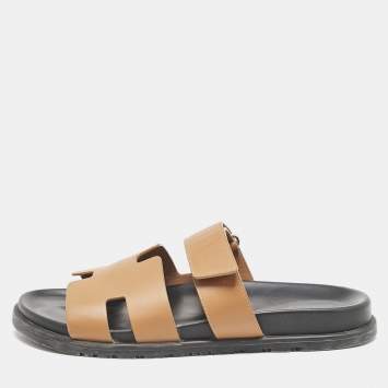 Pre Owned Hermes Brown Leather Chypre Sandals Size 42