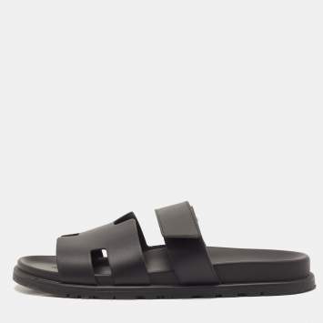 Pre Owned Hermes Black Leather Chypre Sandals Size 43