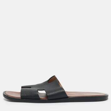 Hermes Black Leather Izmir Flat Sandals Size 43