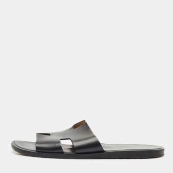 Hermes Black Leather Izmir Sandals Size 43