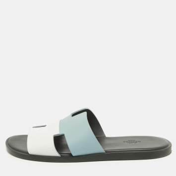 Hermes Blue/White Leather Izmir Sandals Size 43