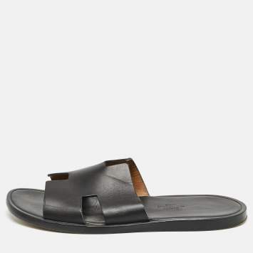 Hermes Black Leather Izmir Slide Sandals Size 40