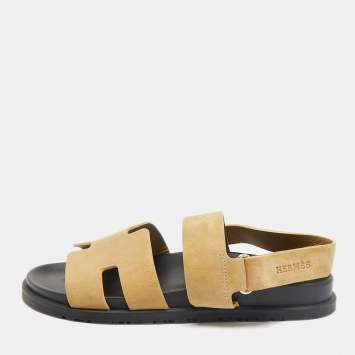 Pre Owned Hermes Beige Suede Genius Slingback Sandals Size 40