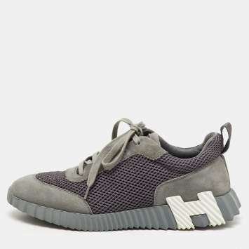 Hermes Grey Mesh and Suede Bouncing Low Top Sneakers Size 42.5
