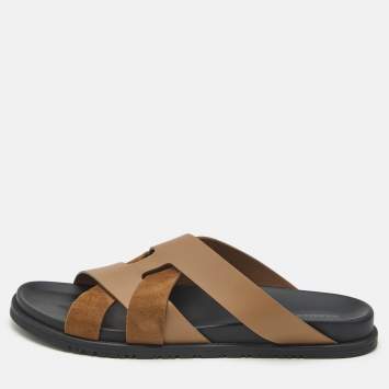 Hermes Brown Leather and Suede Kazimir Sandals Size 46
