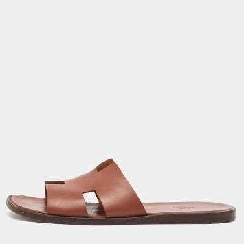 Hermes Brown Leather Izmir Flat Sandals Size 46