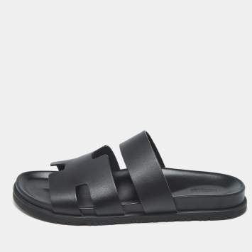 Hermes Black Leather Ankara Sandals Size 46