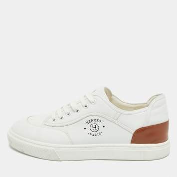 Pre Owned Hermes White/Brown Leather Get Sneakers Size 45