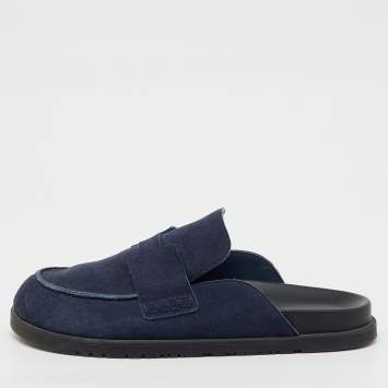 Pre Owned Hermès Navy Blue Suede Go Mules Size 43