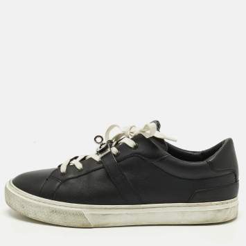 Pre Owned Hermes Black Leather Day Lace Up Sneakers Size 43