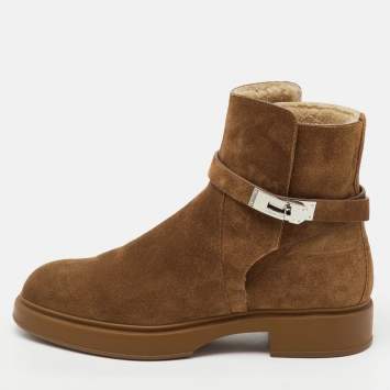 مملوكة مسبقًا Hermès Brown Suede  Veo Ankle Length Boots Size 42.5