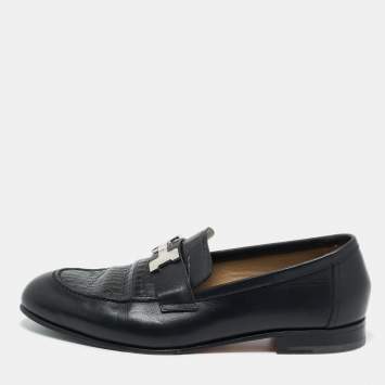 Pre Owned Hermes Black Crocodile Leather and Leather Loafers Size 41.5