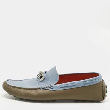 Pre Owned Hermes Brown/Blue Leather Irving Loafers Size 43.5
