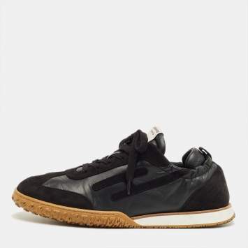 Pre Owned Hermes Black Leather and Suede Jet Sneakers Size 42