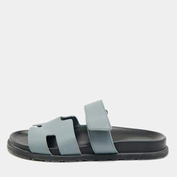 Pre Owned Hermes Blue Leather Chypre Sandals Size 41