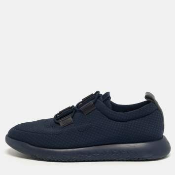 مملوكة مسبقًا Hermes Team Size 44 Navy Blue Fabric and Leather Low Top Sneakers