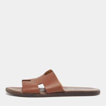 مملوكة مسبقًا Hermes Izmir Size 41 Brown Leather Flat Slide