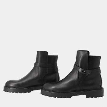 Pre Owned Hermes Jeff Short Boots Black Leather Size 41