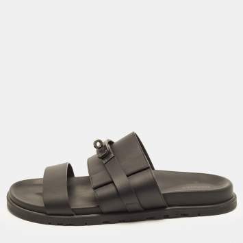 مملوكة مسبقًا Hermes Jackson Size 43 Black Leather Flat Sandals