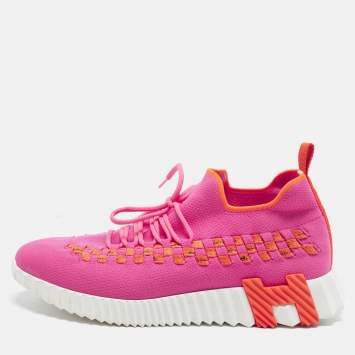 Pre Owned Hermes Flex Size 41 Pink Knit Fabric Low Top Sneakers