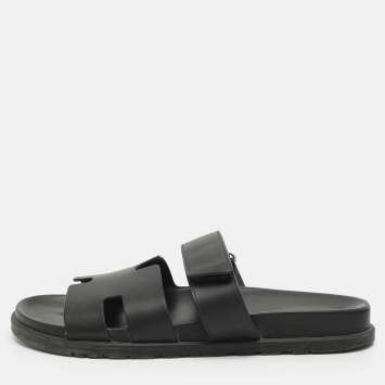 Pre Owned Hermes Chypre Size 43 Black Leather Flat Sandals