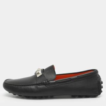 Pre Owned Hermes Irving Size 44 Black Leather Loafers