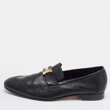 Pre Owned Hermes Paris Size 43 Black Leather Penny Loafers