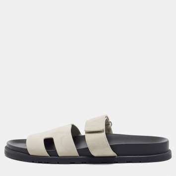 Pre Owned Hermes Chypre Size 43 Grey Suede Flat Sandals
