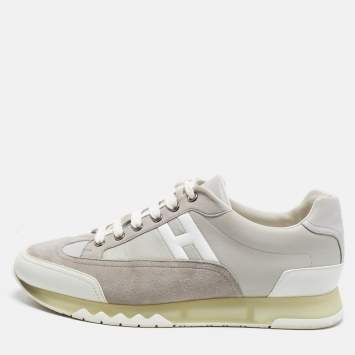 Pre Owned Hermes Trail Size 42.5 Grey Leather and Suede Low Top Sneakers