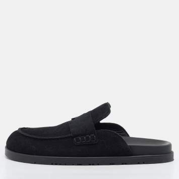 Pre Owned Hermes Go Size 41 Black Suede Flat Mules