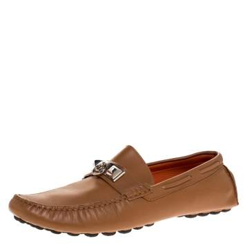 Pre Owned Hermes Brown Leather Irving Loafer Size 42.5