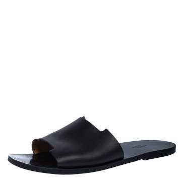 Pre Owned Hermes Black Leather Slide Sandals Size 43