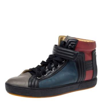 مملوكة مسبقًا Hermes Multicolor Leather Lions High Top Sneakers Size 44
