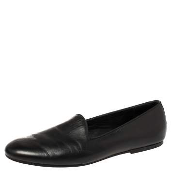 Pre Owned Hermes Black Leather Smoking Slippers Size 43