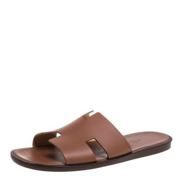 Pre Owned Hermes Brown Leather Izmir Sandals Size 43