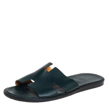 Pre Owned Hermés Green Leather Izmir Flats Sandals Size 41.5