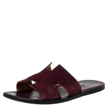 Pre Owned Hermes Burgundy Suede Izmir Sandals Size 43