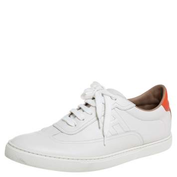 مملوكة مسبقًا Hermes White Leather Quicker Low Top Sneakers Size 44