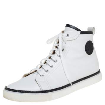 Pre Owned Hermes White Leather Cap Toe High Top Sneakers Size 45