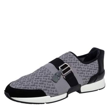 Pre Owned Hermes Grey/Black Fabric and Leather Run Sneakers Size 42.5