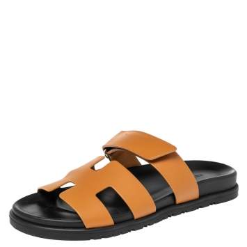 Hermes Brown Leather Chypre Sandals Size 40