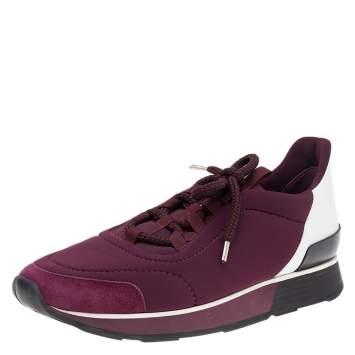 مملوكة مسبقًا Hermes Burgundy Neoprene And Leather Miles Low Top Sneakers Size 41