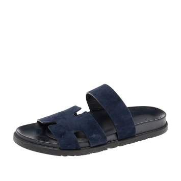 Pre Owned Hermès Navy Blue Suede Flat Sandals Size 42