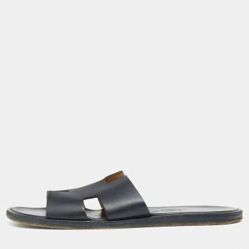 Pre Owned Hermes Black Leather Izmir Slide Sandals Size 43