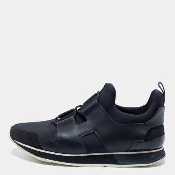 Pre Owned Hermes Black Leather And Neoprene Team Sneakers Size 42