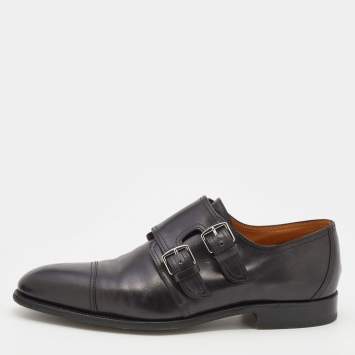 Pre Owned Hermes Black Leather Double Monk Strap Loafers Size 41.5