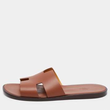 Pre Owned Hermes Brown Leather Izmir Sandals Size 46 
