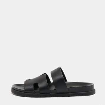Pre Owned Hermes Black Leather Chypre Sandals Size 43 